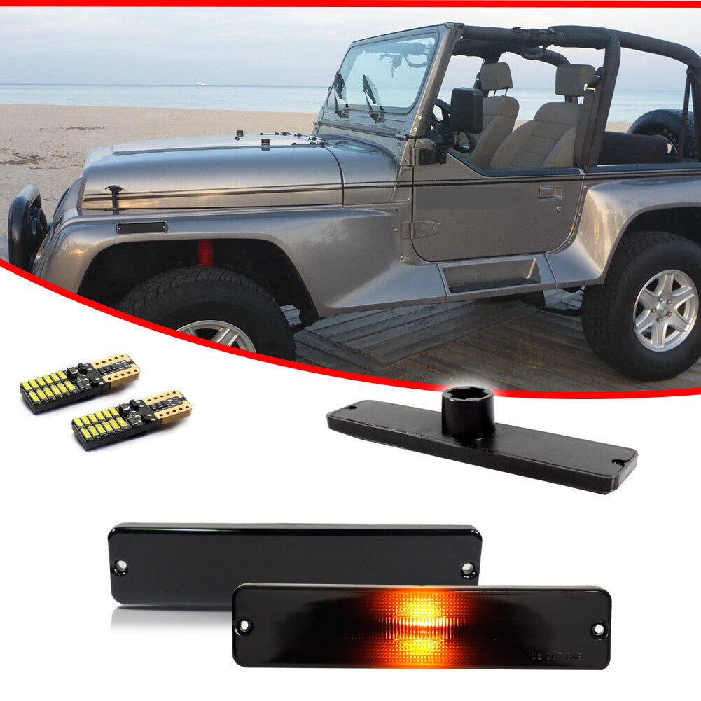 For 1987 - 1995 for Jeep for Wrangler Smoke LED Amber Front Fender Side Marker Lights 2 pcs - v
