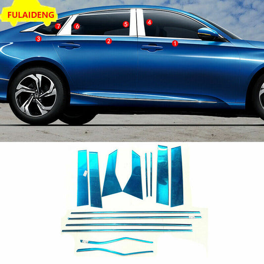14X for Honda Accord 2018-2021 Chrome Car Window Strips  Pillar Post Cover Trim