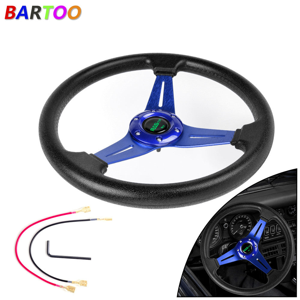 13.4x2.36 Drifting Steering Wheel Aluminum Deep Dish Gold PVC Leather Blue