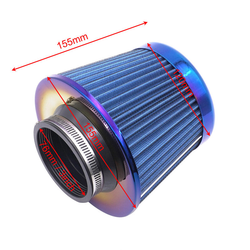 Universal 3-inch 76mm high-flow cold intake filter, short for ram , 15.5cm height. n
