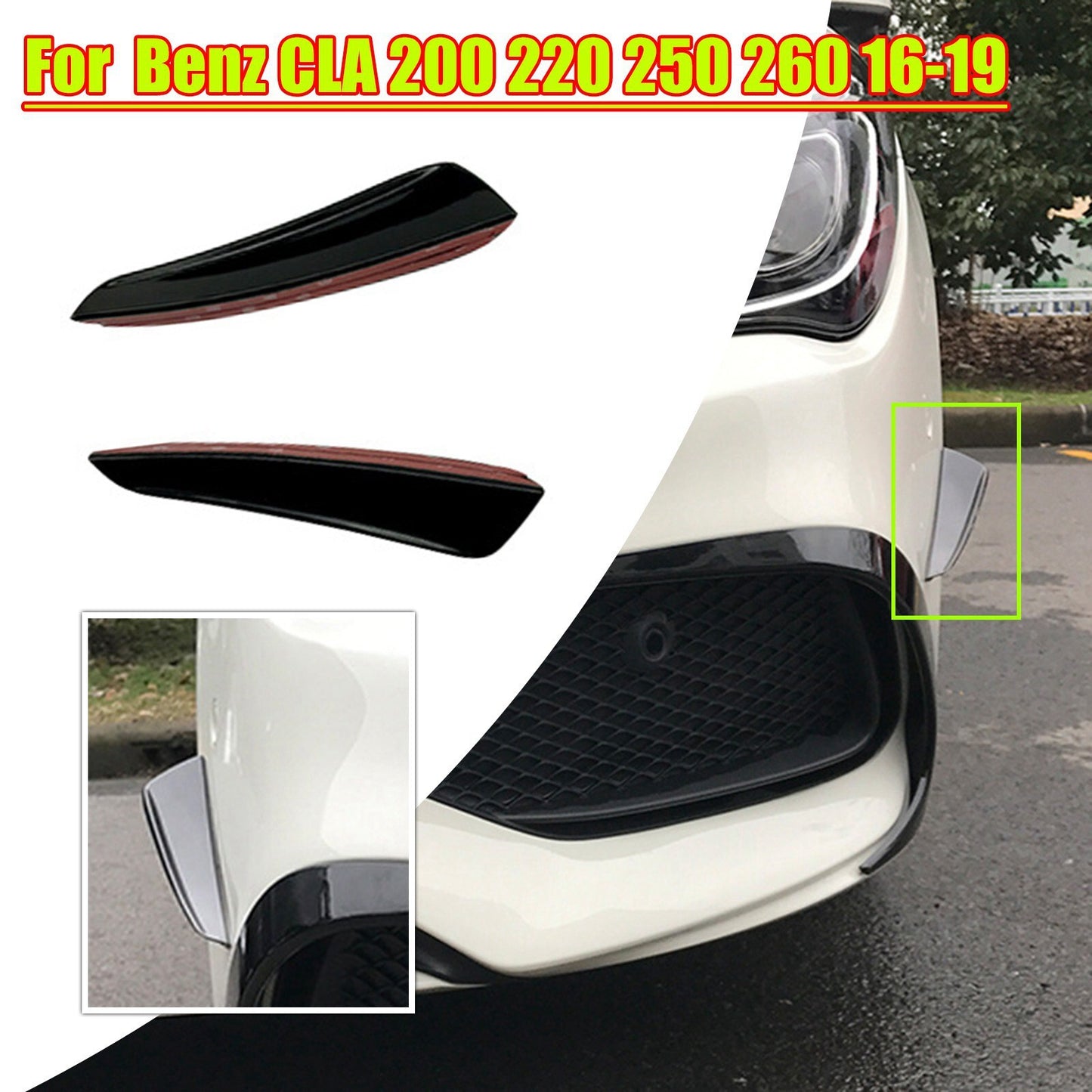 Front Bumper Side Canards Fin Cover Trims for Benz CLA CLA200 220 250 2016-2019 Q