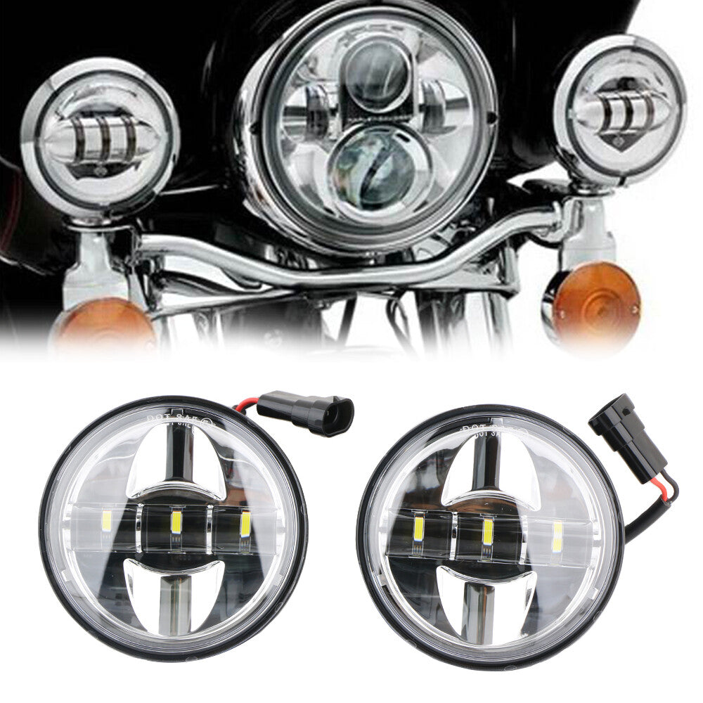 A pair of 4.5-inch LED projector circular fog light ring spotlights suitable for Harley