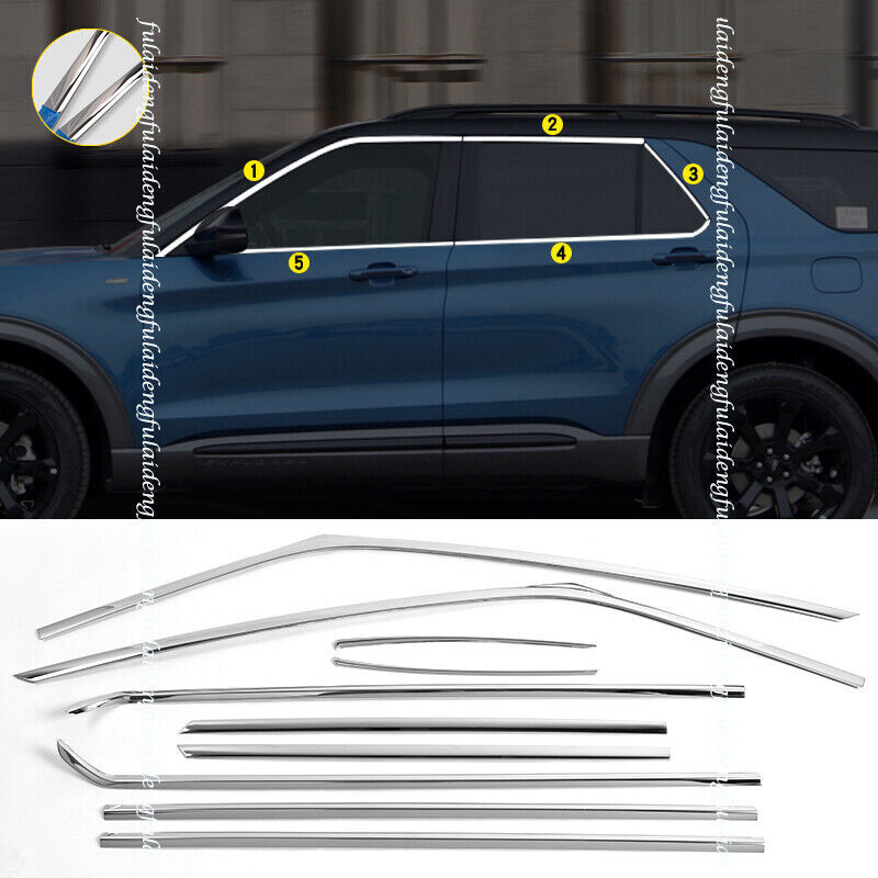 for Ford Explorer 20-22 Chrome Steel Full Window Strip frame Sill Cover Trim 10P
