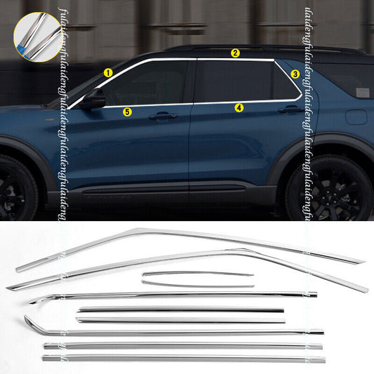 for Ford Explorer 20-22 Chrome Steel Full Window Strip frame Sill Cover Trim 10P