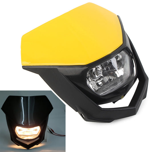 Universal Headlight Head Lamp Fairing For Supermoto Bike Dirt Bike Yellow H4 12V