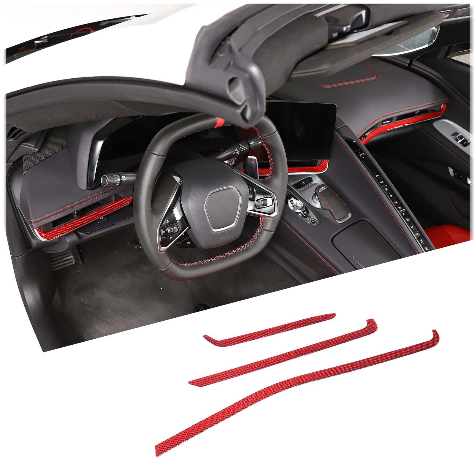Red carbon fiber console dashboard trim for Corvette C8 Z51 2020-23 n