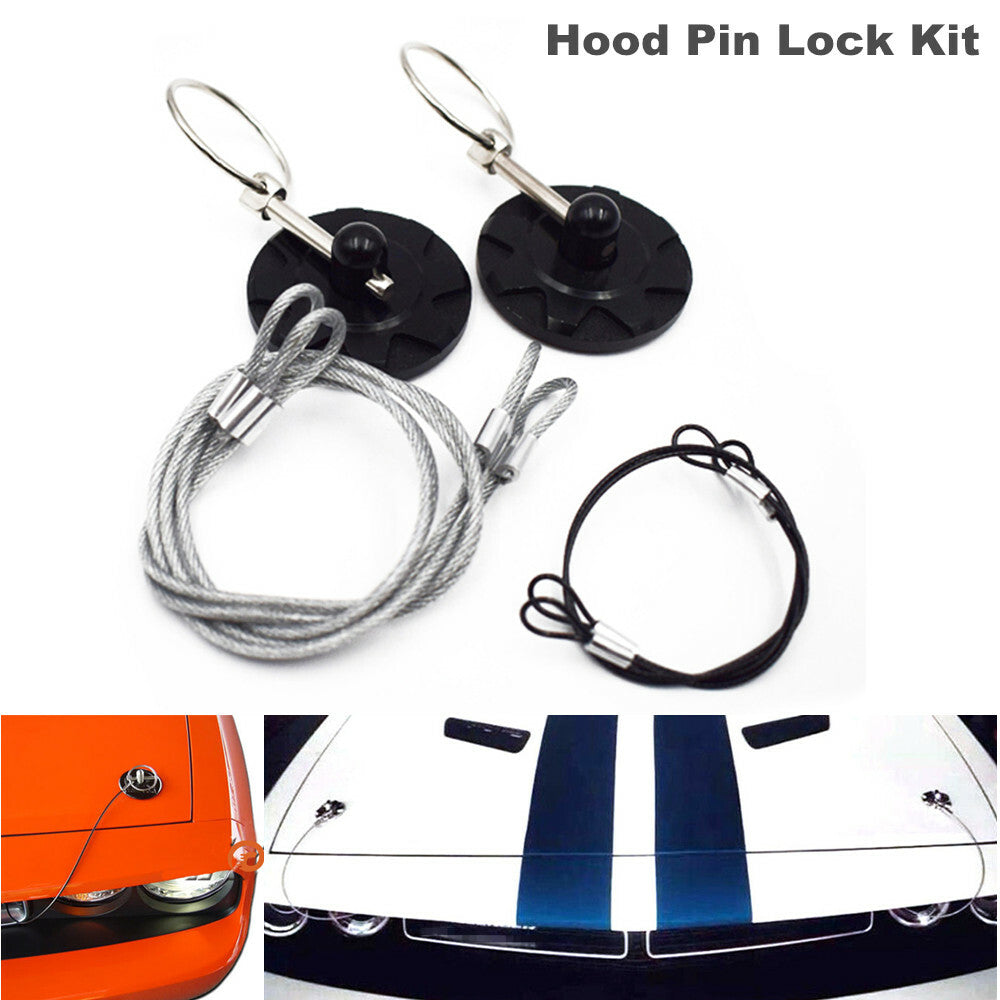 Racing car round Bonnet aluminum alloy cable cover pin appearance lock kit black - n
