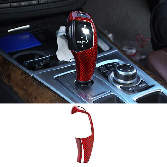 for BMW 5 Series 08-10 Red Dry Carbon Fiber Central Console Gear Shift Knob Trim