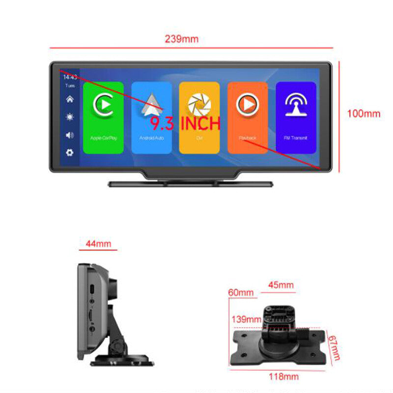 9.3-inch Car Gaming Monitor with Rearview Backup Camera, Reversing Kit, Bluetooth Radio - n