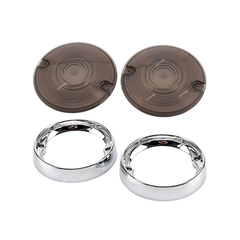 Deep Dish Turn Signal Light Bezels Smoke Lens Trim Ring for Harley Electra Glide Q