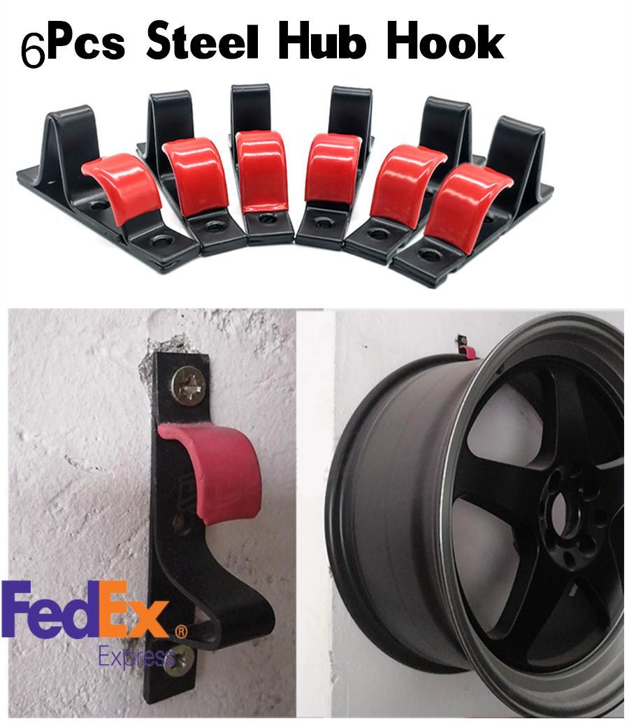 6x Universal Wheel Rim Display Hook Slat Metal Clip Rim Wall Hanger Auto Garage Q