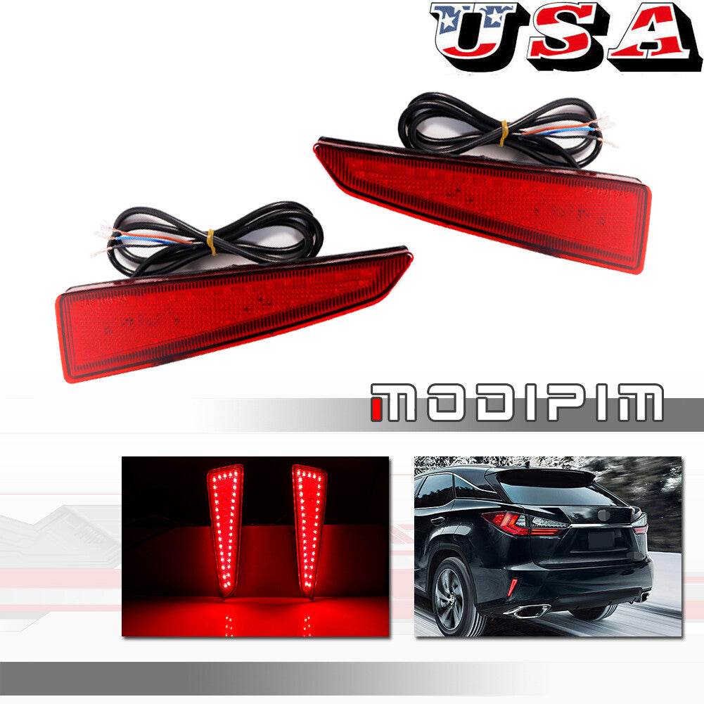2 Pack Red Rear Bumper Reflector Tail Brake Light For 2018-19 for Lexus RX350 RX450hL - v
