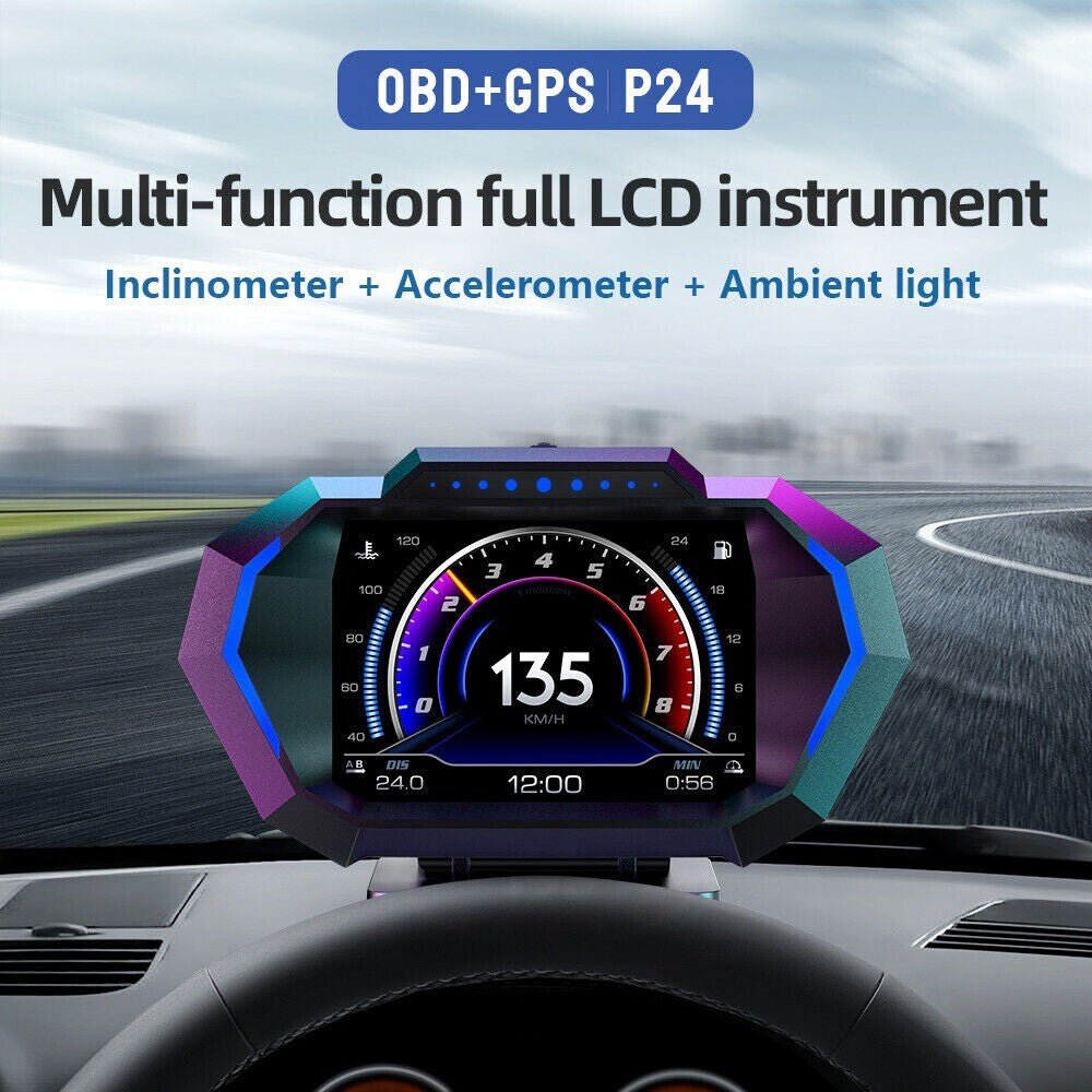 Car Head-Up Display Digital HUD/OBD2 GPS Water Oil Temp Turbo Press lnclinometer n