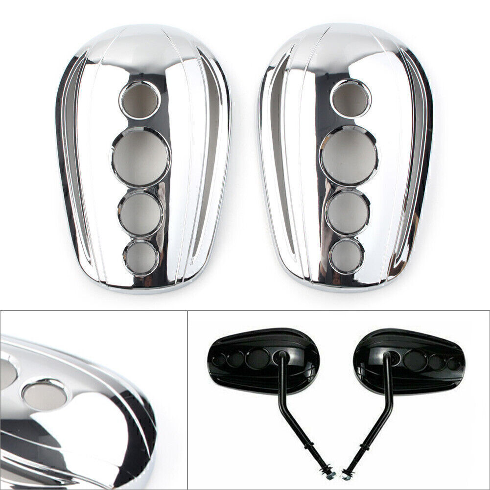 for Harley Dyna Softail Sportster Chrome 2x Oval Rear View Mirrors Cover Cap Q