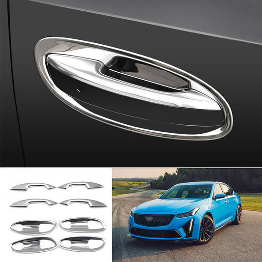 for Cadillac CT5 2020-24 Chrome Side Steel Door Handle Bowl Cover Trims W/Light