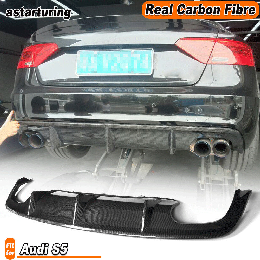 REAL Carbon Rear Bumper Bar Lip Spoiler Diffuser Twin Exhaust for Audi S5 12-16