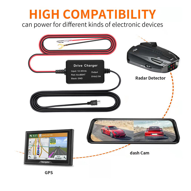 Dash Cam Hardwire Kit 12V-24V to 5V Dashcam Step-Down Wiring with Fuse n