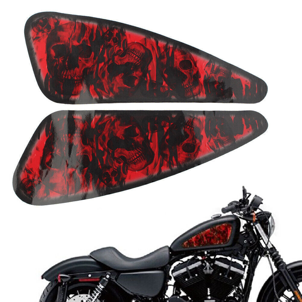 for Harley XL883 1200 2PCS Red Motorcycle 3D Decals Fuel Gas Tank Stickers trim Q