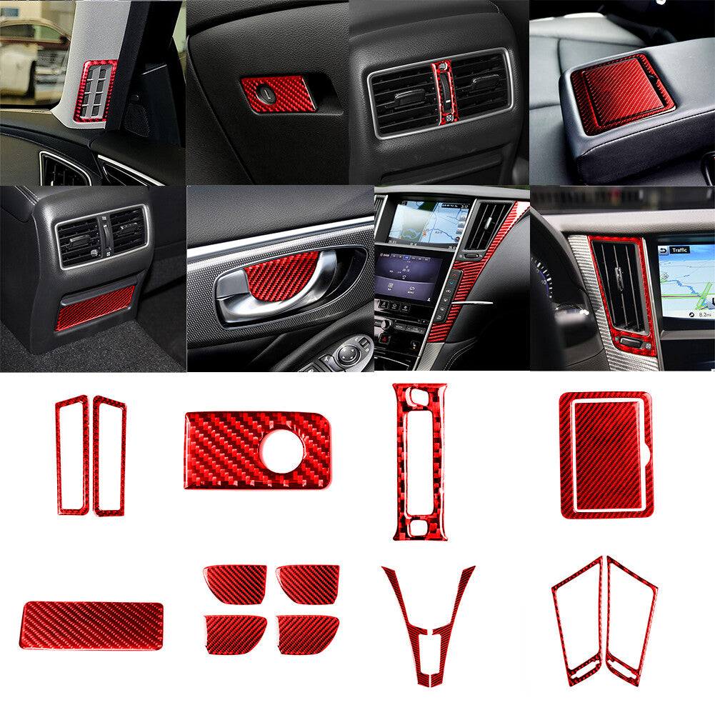 15-Piece Red Carbon Fiber Interior Protective Cover Kit for Infiniti Q50 and Q60 (2014-19)