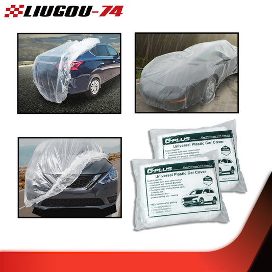 Rain Dust Garage Clear Plastic Disposable Car Protective Cover Temporary Universal 2 Pack - v
