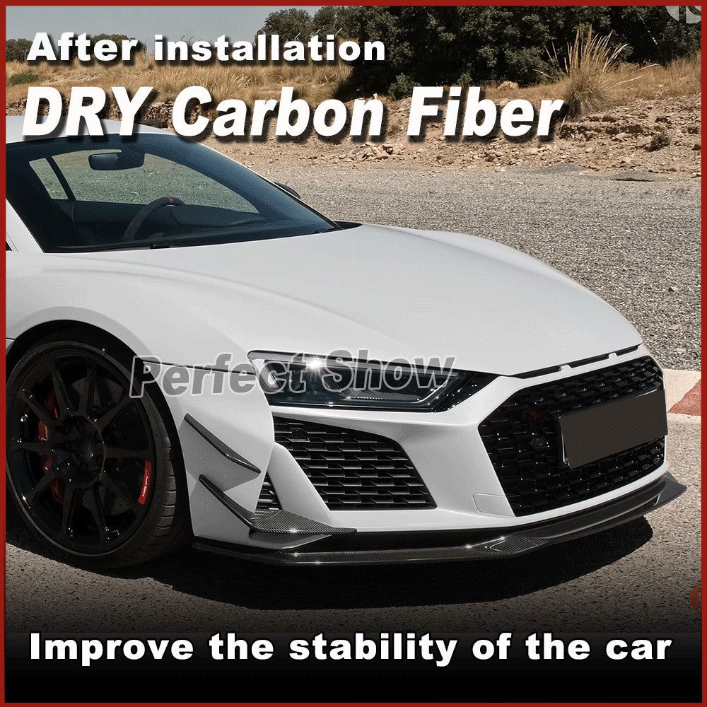 for Audi R8 V10 GT 2022-2024 DRY CARBON Front Bumper Splitters Vent Canard Fins