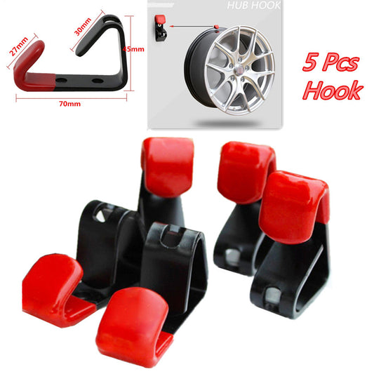 5Pcs Metal Car Tire Wheel RIM Hub Hook Holder Wall Mounted Hanging Display Stand