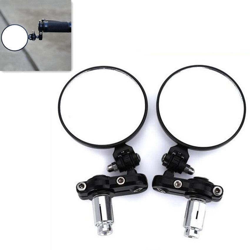 2Pcs Motorcycle Universal Round Bar End Convex Mirrors Inceased 7/8 Handle BK