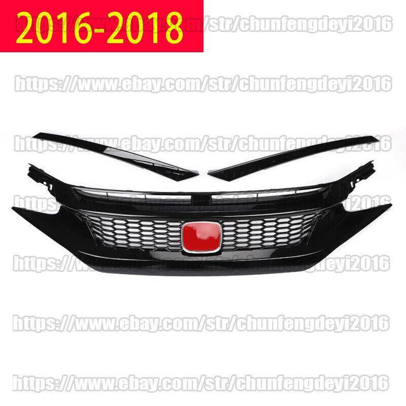 For 2016 2017 2018 for Honda for Civic 10th Gen Front Bumper Honeycomb Mesh Grille 3pcs