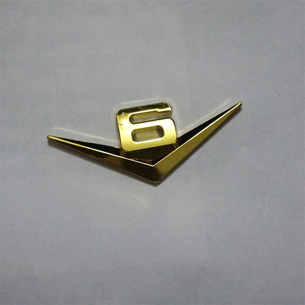 1x V6 Golden Chrome Metal Decal Sticker BadgeEmblem Motors Car GT Hatchback 4x4 Q