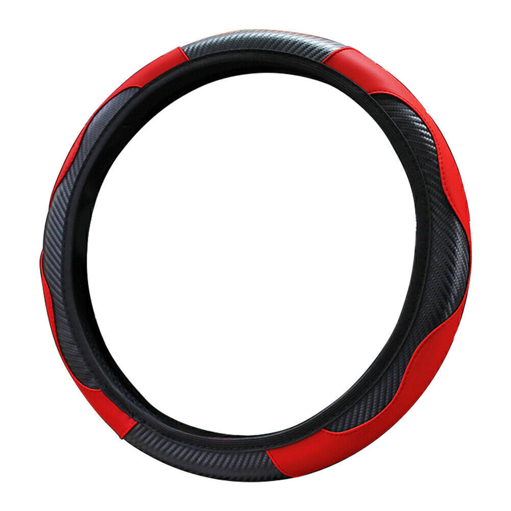 Black&Red Universal Microfiber Leather Car SUV Steering Wheel Cover 38cm/15inch Q