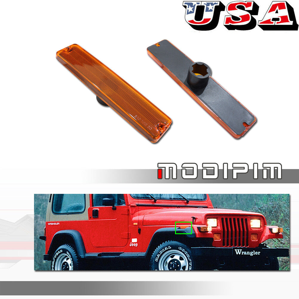 For 87-95 for Jeep for Wrangler YJ Amber Front Bumper Fender Side Marker Light Housing - v