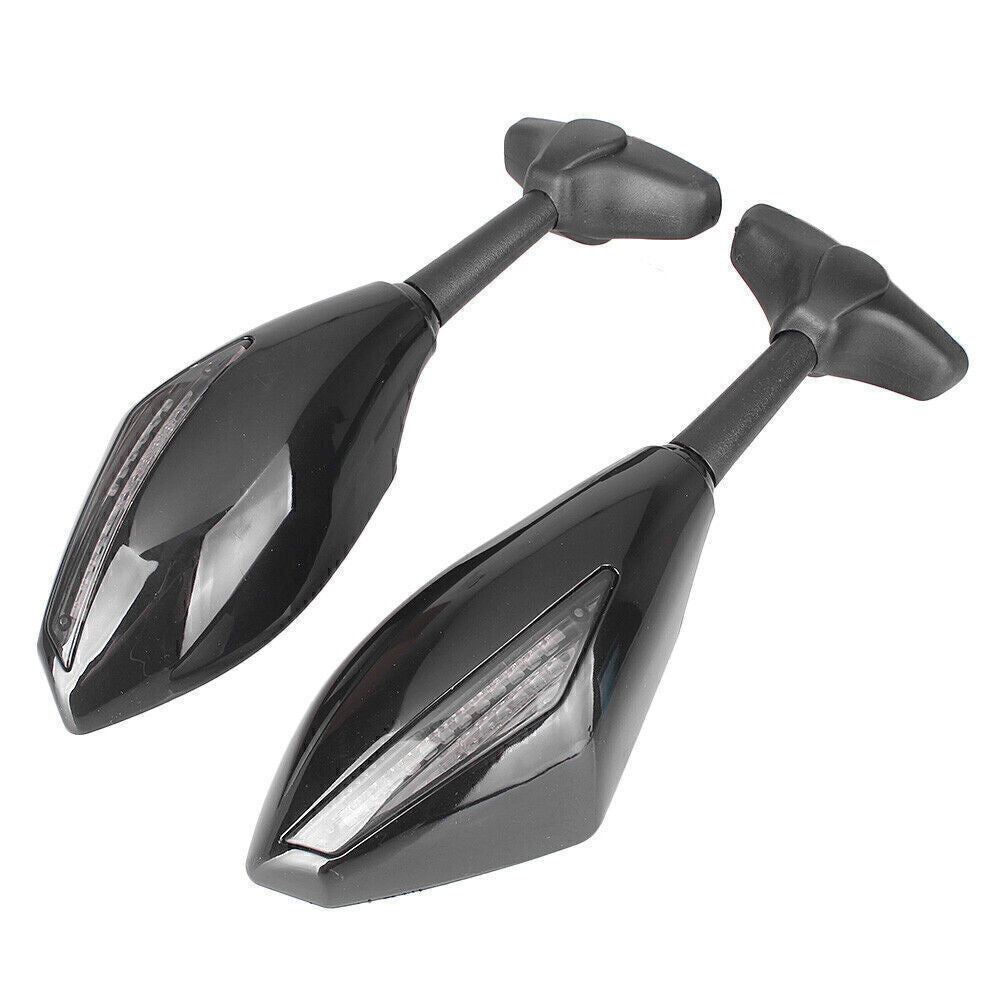 Rear View Mirrors LED Turn Signal Amber Lamp Handle Bar Street Bike Motorcycle Q