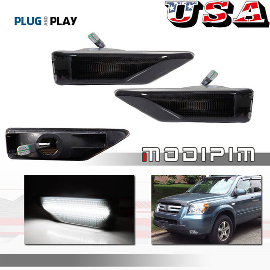 [Plug and Play] Smoke Lens White LED Front Side Marker Light for 06-08 for Honda Pilot - v