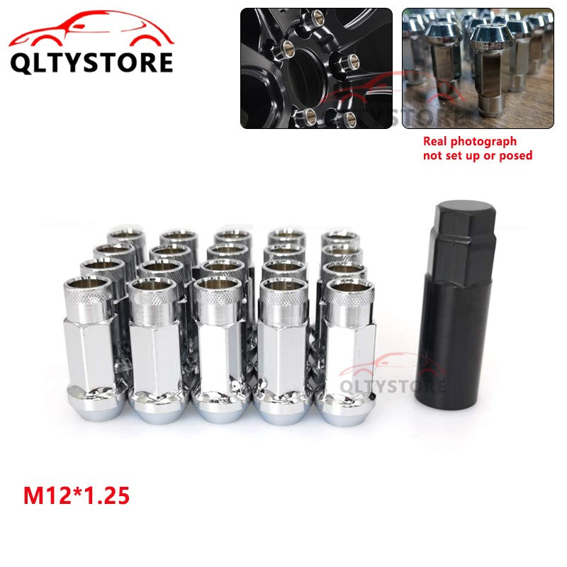 20Pc M12x1.25 Car 48mm Open End Lug Nut Set Steel Wheel Nut Bolt w/Socket Silver Q