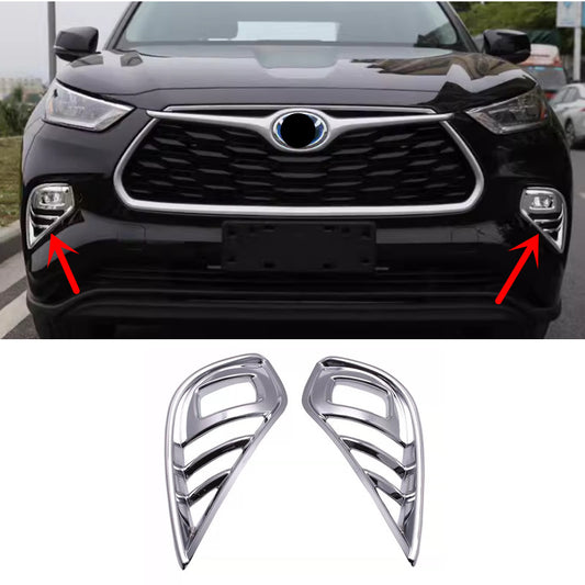 2P Chrome Front Fog Light Lamp Moulding Cover Trim for Toyota Highlander 2020-24