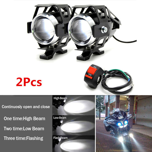 Motorcycle LED Headlight Driving Spotlight Spot Head Lamp Fog Light With Switch