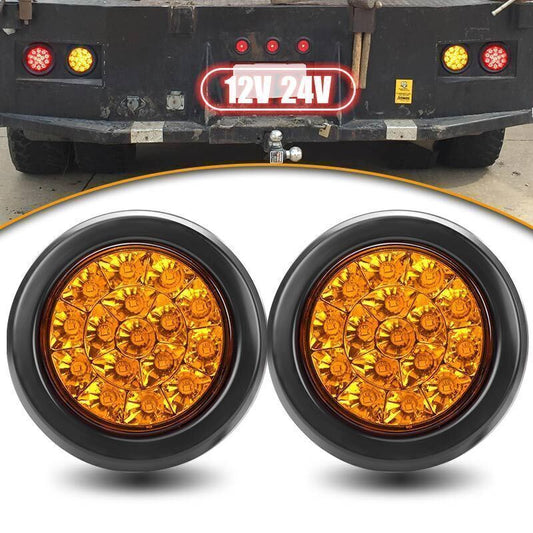 2X 4INCH Round Yellow 16 LED Truck Trailer Van Brake Stop Turn Signal Tail Light