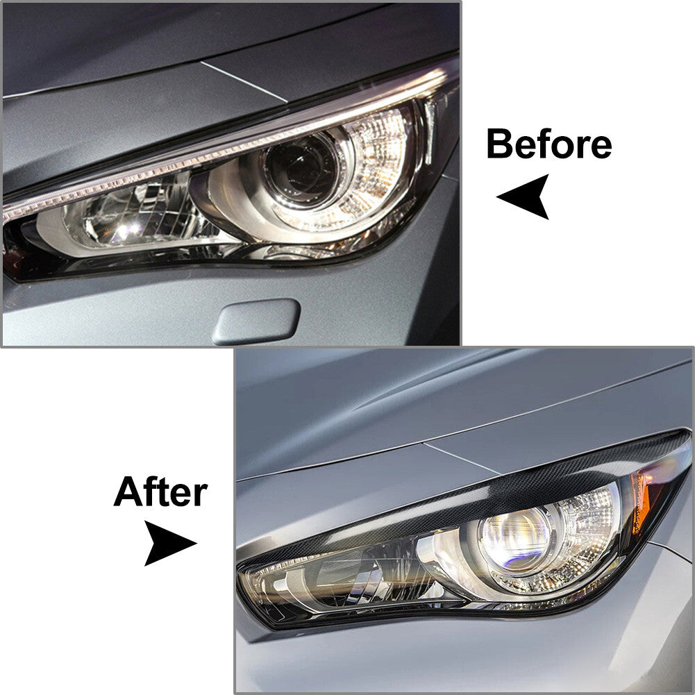 Carbon Fiber Car Headlight Eyebrows Eyelid Cover Trim for Infiniti Q50 Q60 14-22