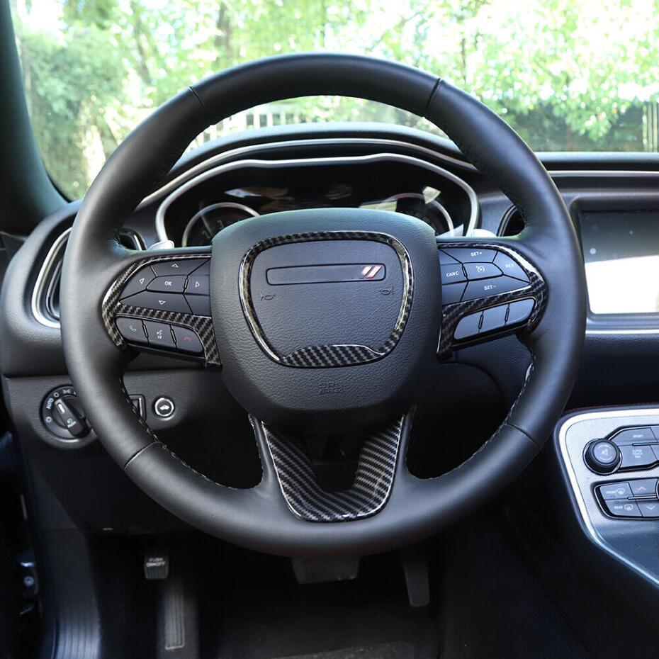 For 2015 - 2023 for Dodge Charger Carbon Fiber Steering Wheel Cover Trim Bezel Decor v