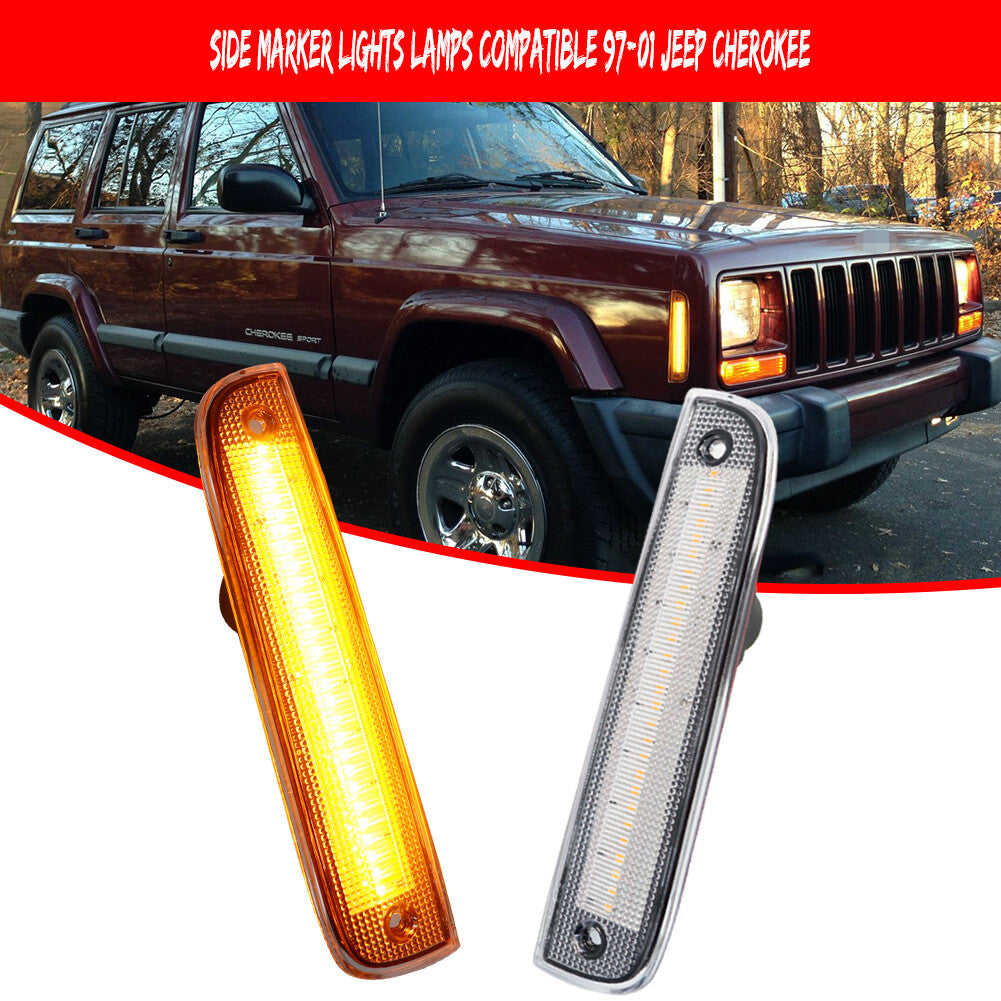 Clear Lens Side Marker Corner LED Amber Parking Lights for 1997-01 for Jeep Cherokee - v