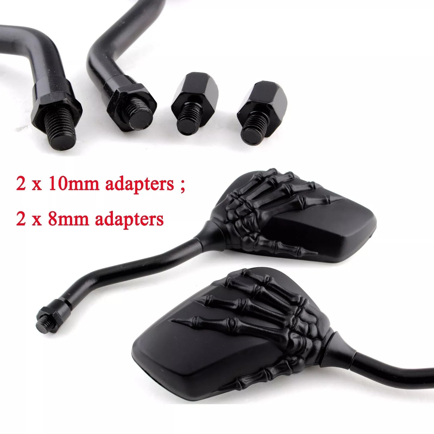 Black skull hand-mounted rearview mirror, universal for motorcycles, 8mm/10mm - n