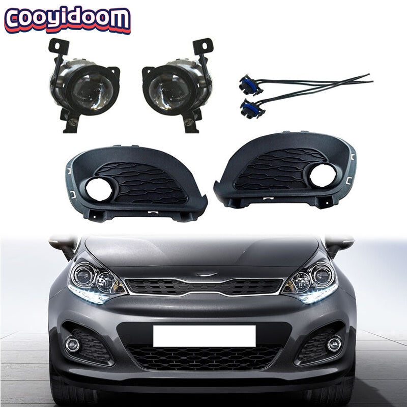 1 set of fog lights + protective cover + connectors for Kia Rio Hatchback 2012 - 2015