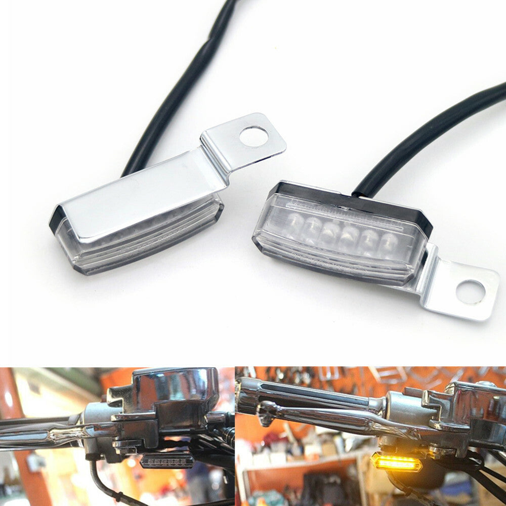 2X Chrome for Mini LED Brake Clutch Lever Mount Turn Signal Light for Harley for Honda Q