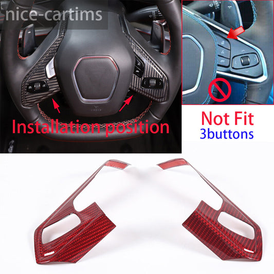 2¡ÁRed Carbon Fiber Steering Wheel Button Cover for Chevrolet for Corvette C8 2020-23