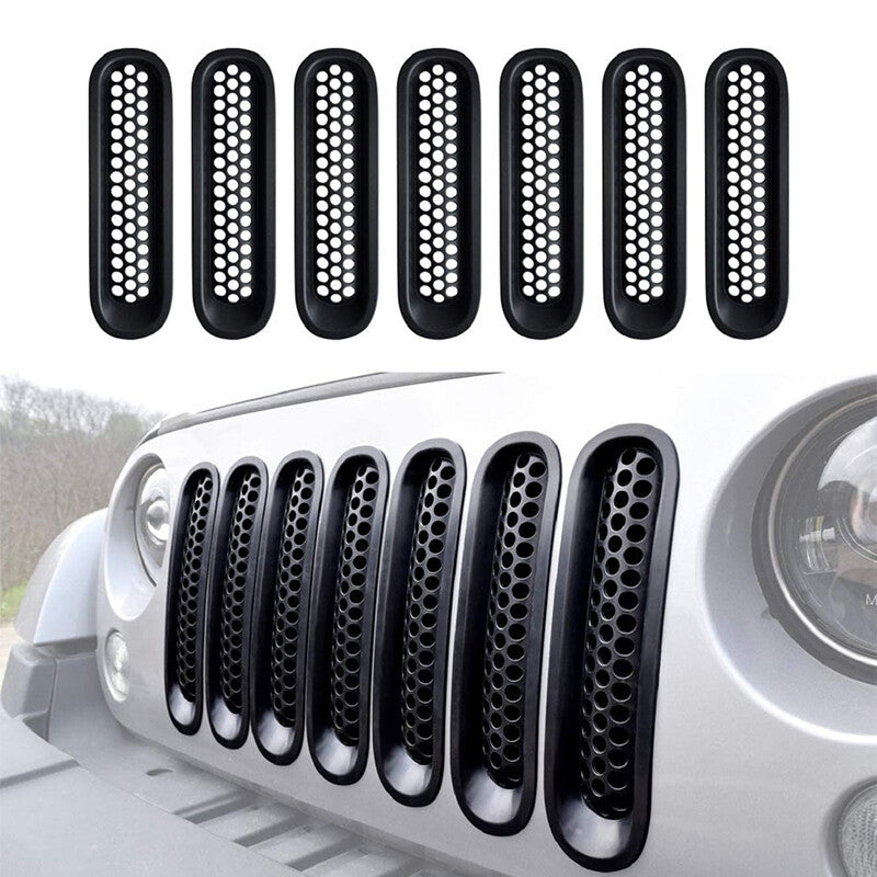 7Pcs Matte Black Front Grill Mesh Grille Inserts Kit for Jeep for Wrangler 2007-2015