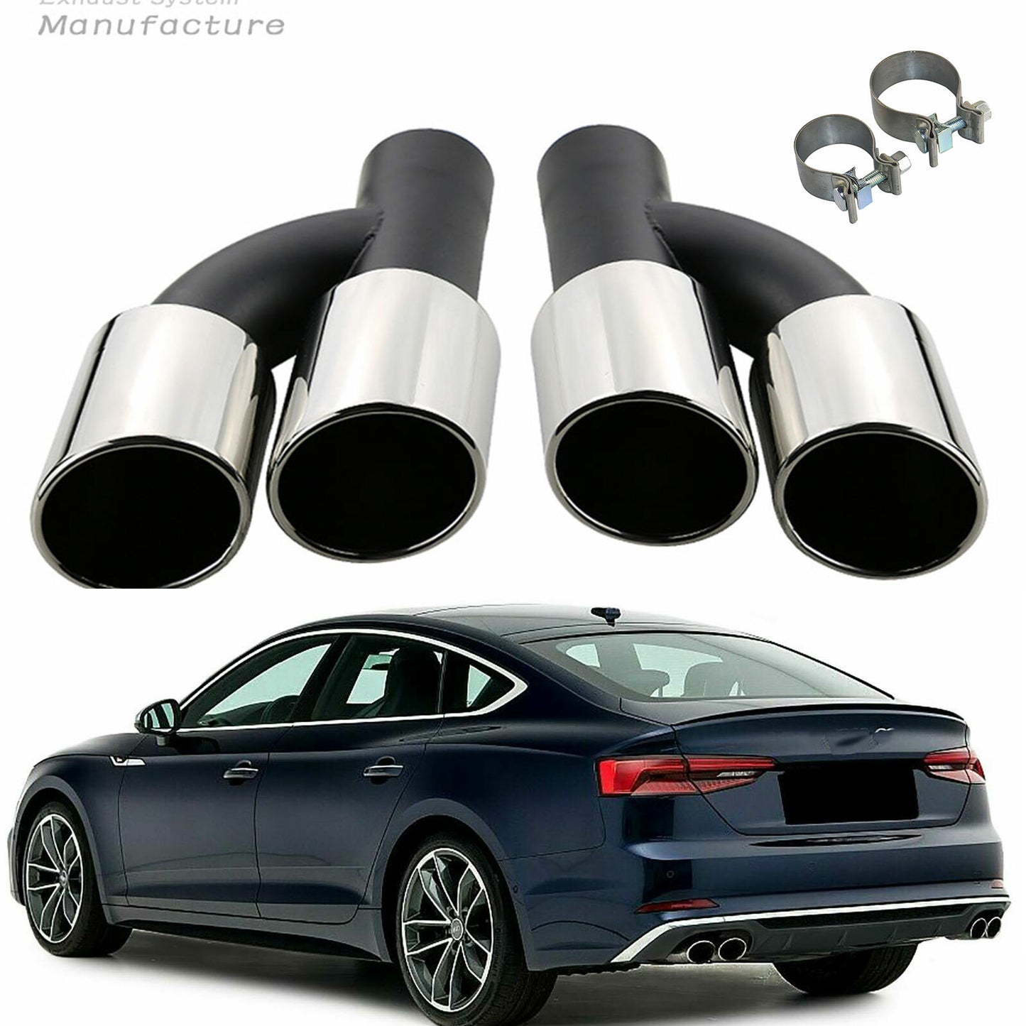 Pair Exhaust Pipe Tips Clamp on for Audi A4 B8 A5 8T A6 C7 A7 4G Q5 8U et72