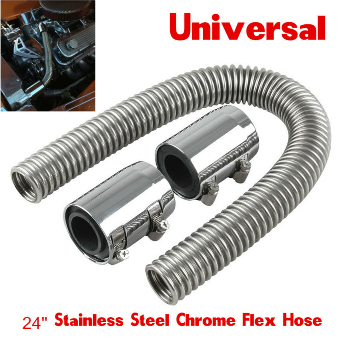 24 Flexible Stainless Steel Radiator Coolant Water Hose Accessories With Cap