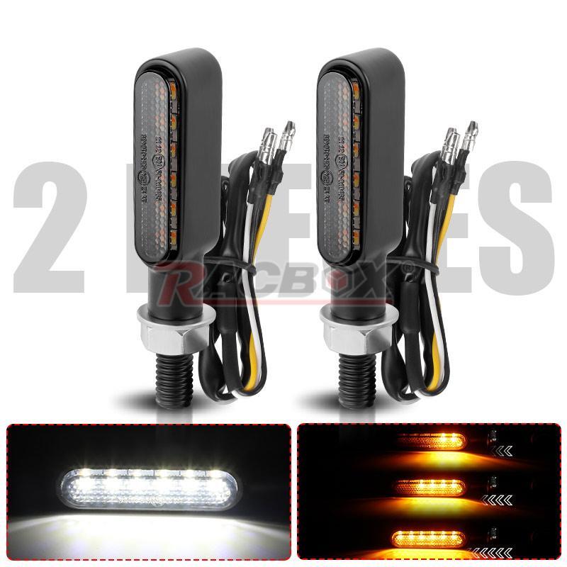 2X Motorcycle LED Turn Signal Running Blinker Light Sequential DRL Amber/White
