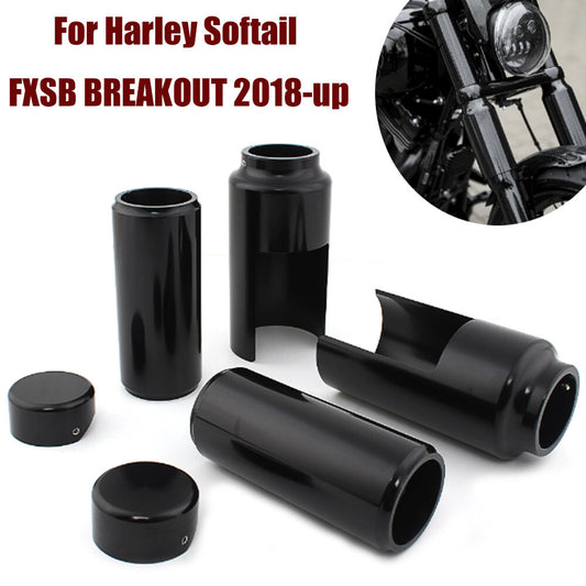 Black upper and lower tube caps for the for Harley Softail Breakout 2018-up n