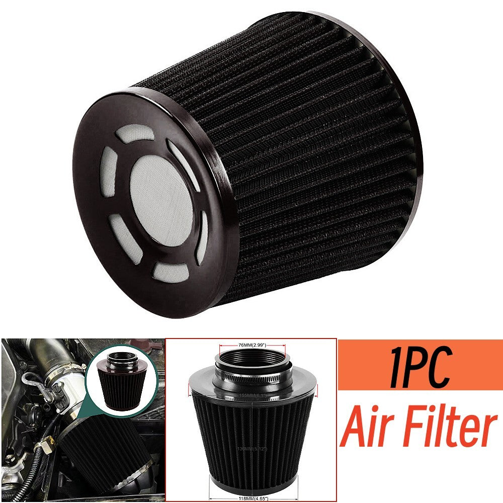 3-inch 76mm Imported High-Flow Automotive Off-Road Cold Intake Cone Air Filter Black Parts n